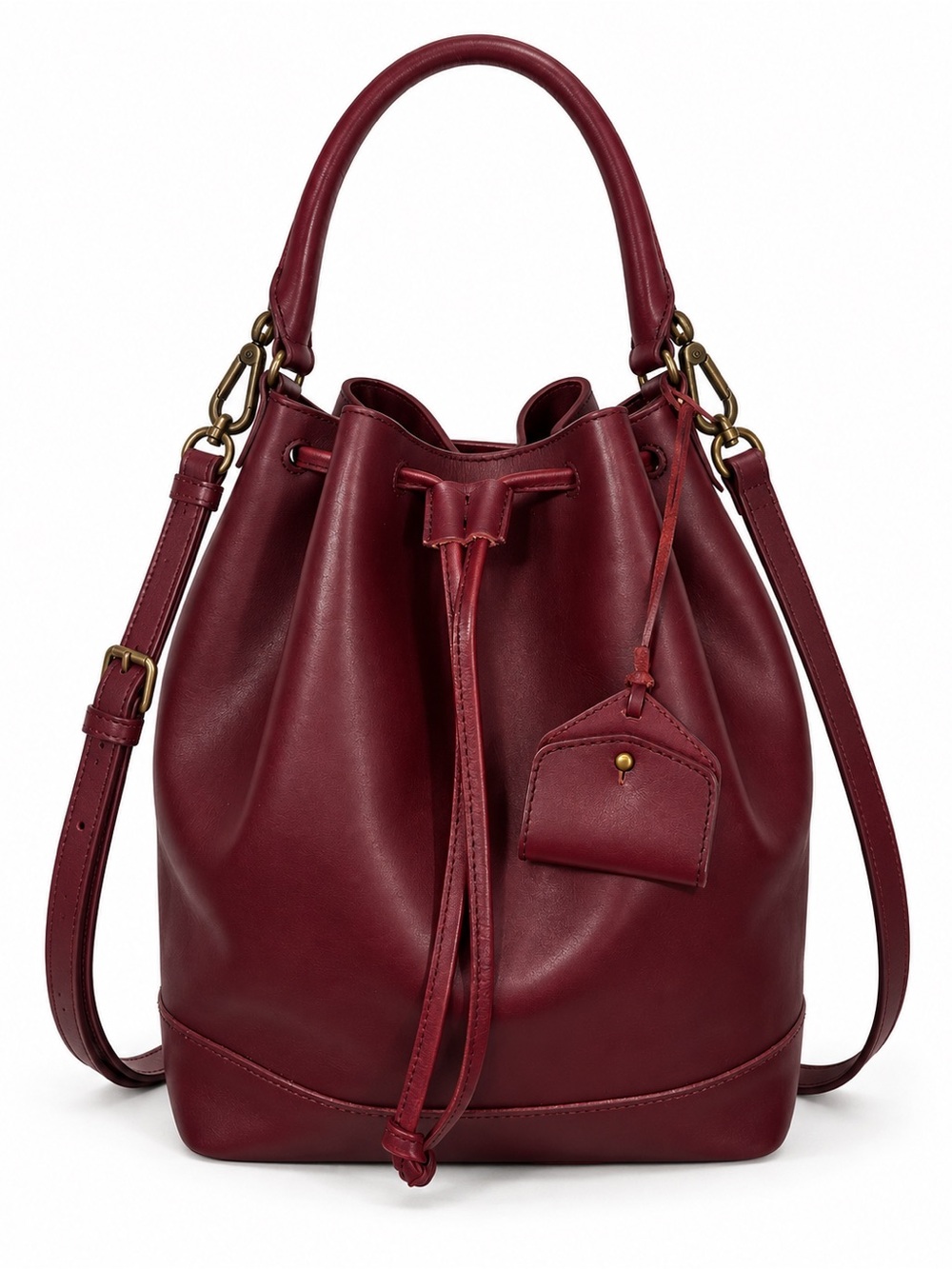 Madewell Burgundy Oxblood Leather Drawstring Bucket Bag